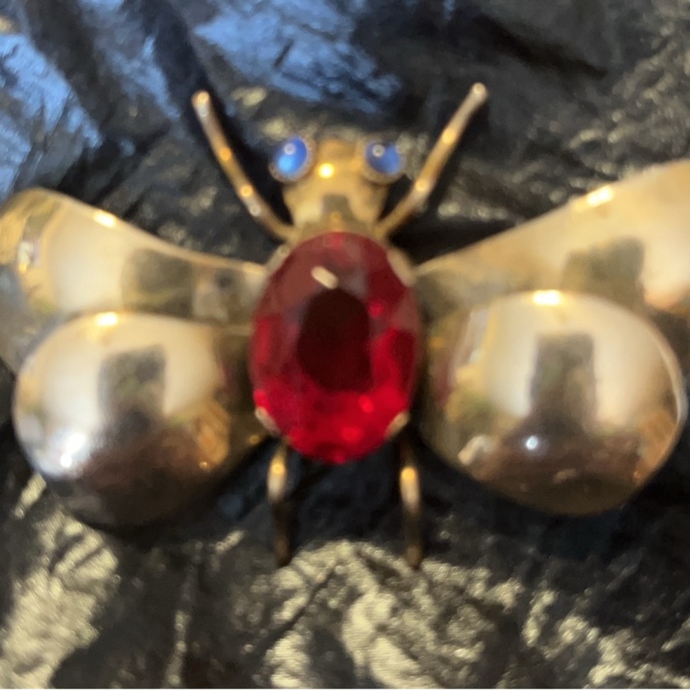 Castlecliff Sterling Gold and Red Butterfly Brooch